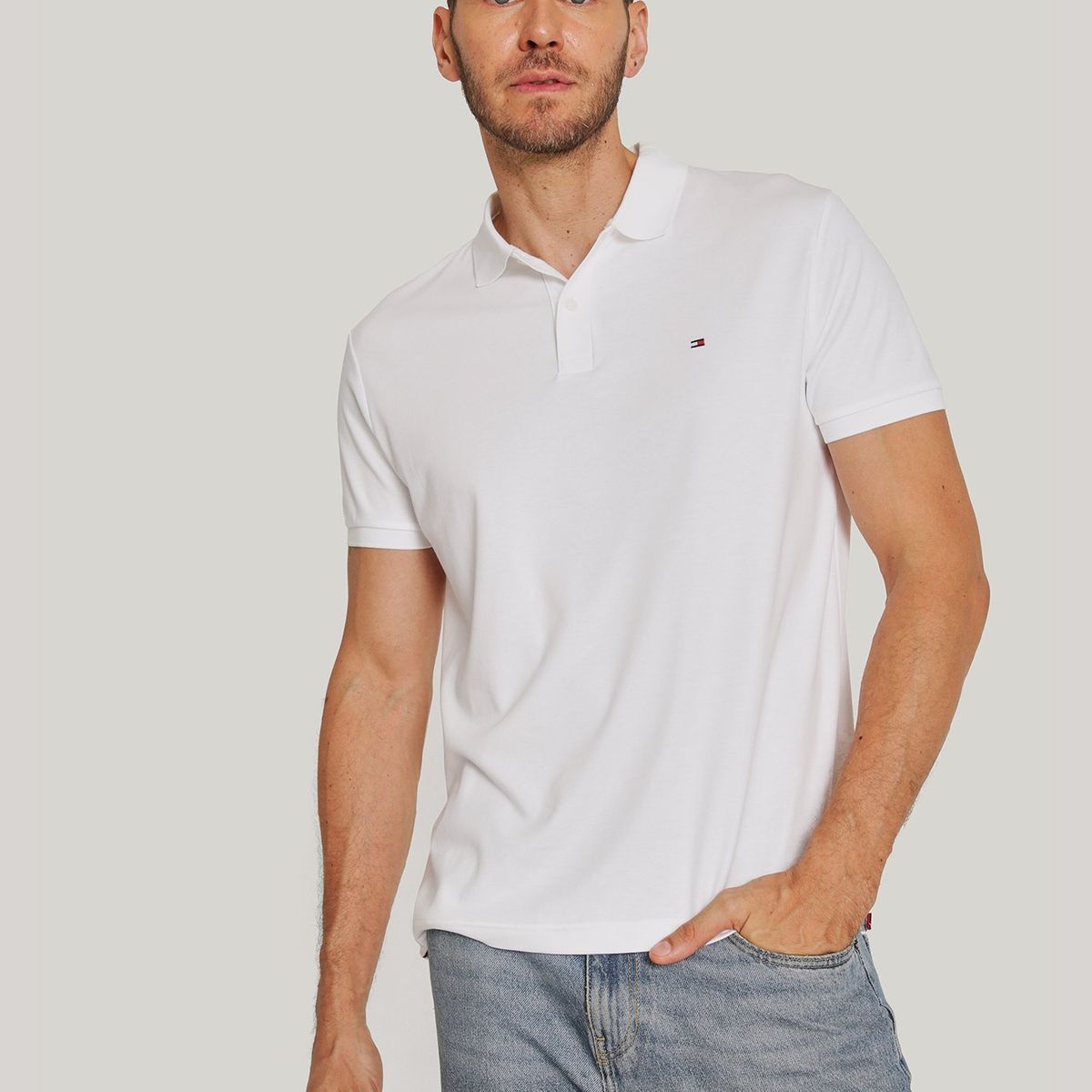 TOMMY HILFIGER - Polo Essential Liquid Cotton Gris Tommy Hilfiger