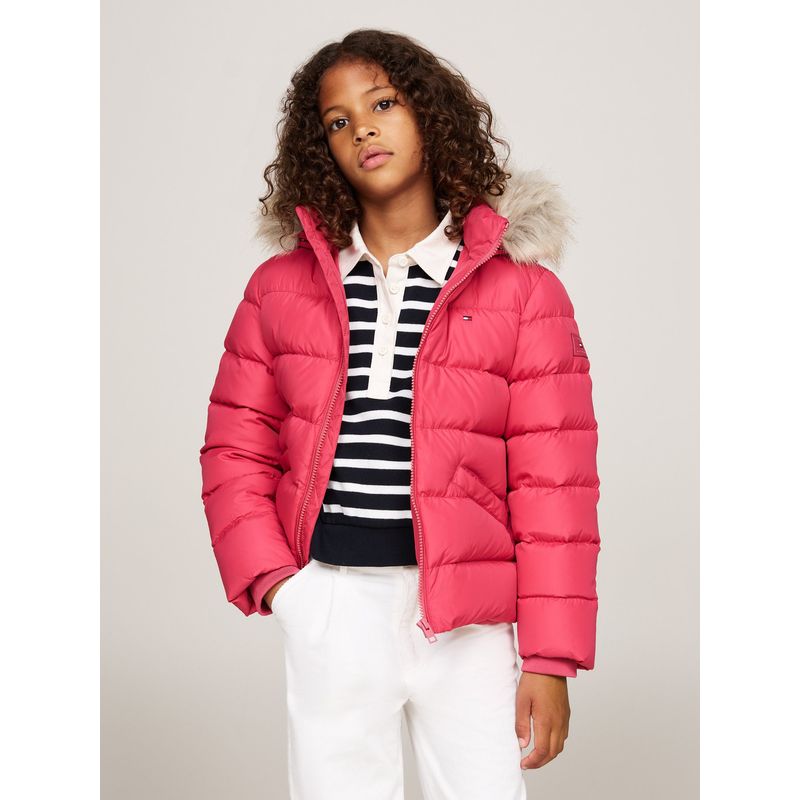 TOMMY HILFIGER - Parka Essential Con Ribete De Pelo Sintético Rosado Tommy Hilfiger