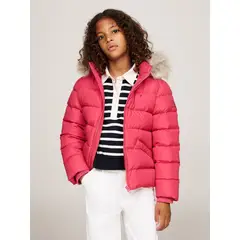 TOMMY HILFIGER - Parka Essential Con Ribete De Pelo Sintético Rosado