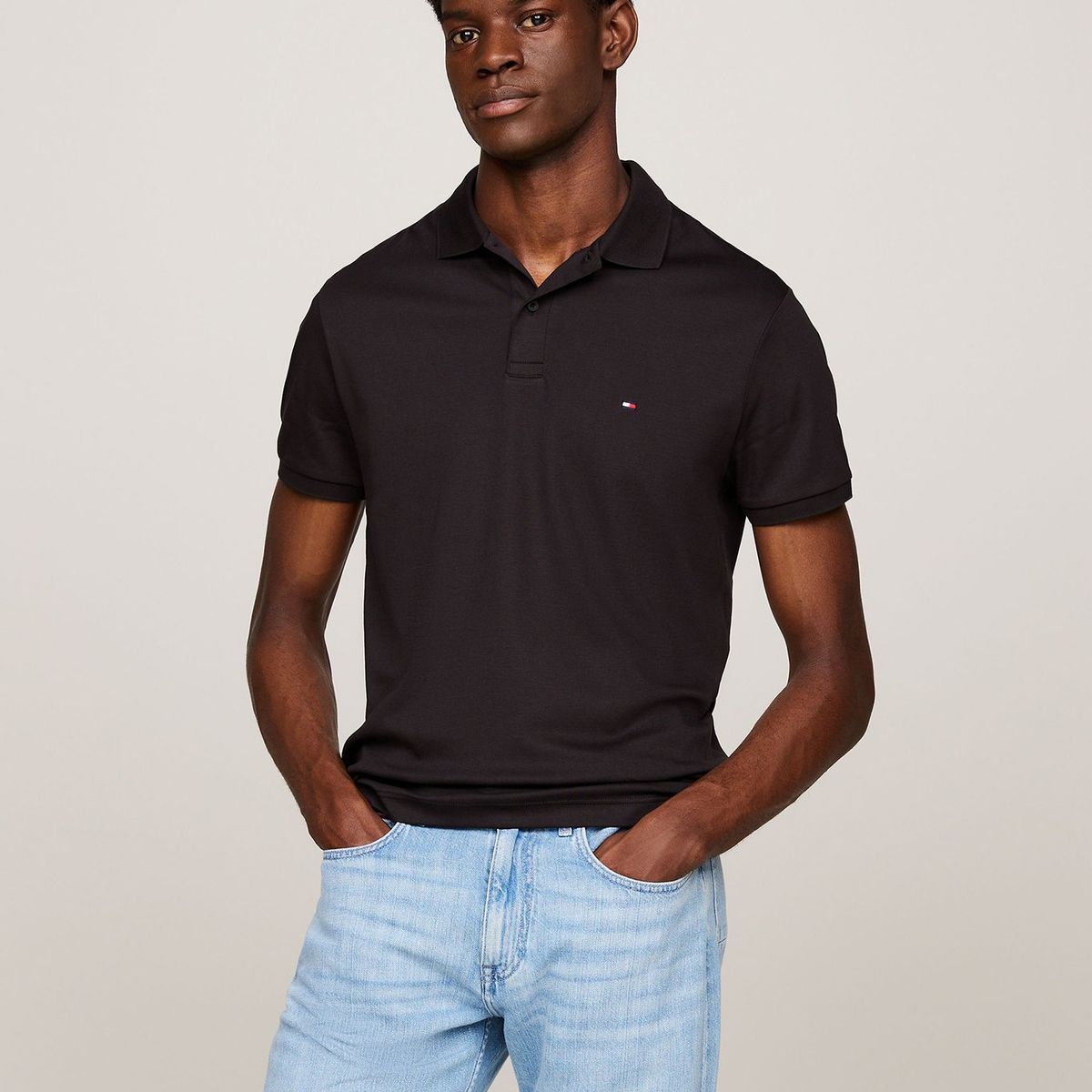 TOMMY HILFIGER - Polo Essential Liquid Cotton Negro Tommy Hilfiger
