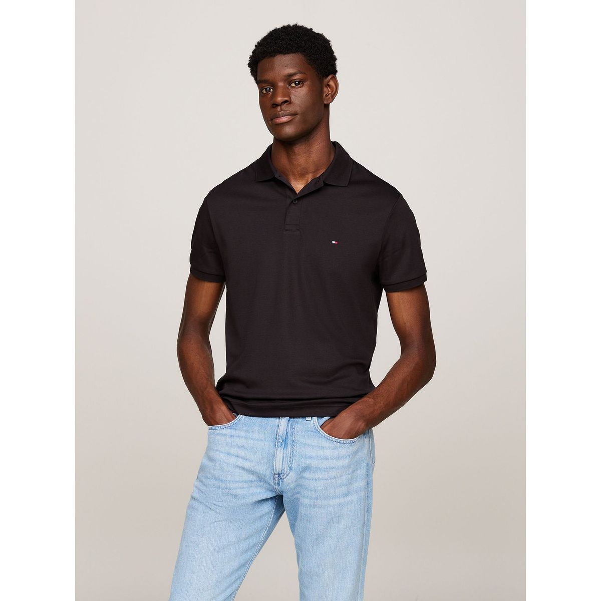 TOMMY HILFIGER - Polo Essential Liquid Cotton Negro Tommy Hilfiger