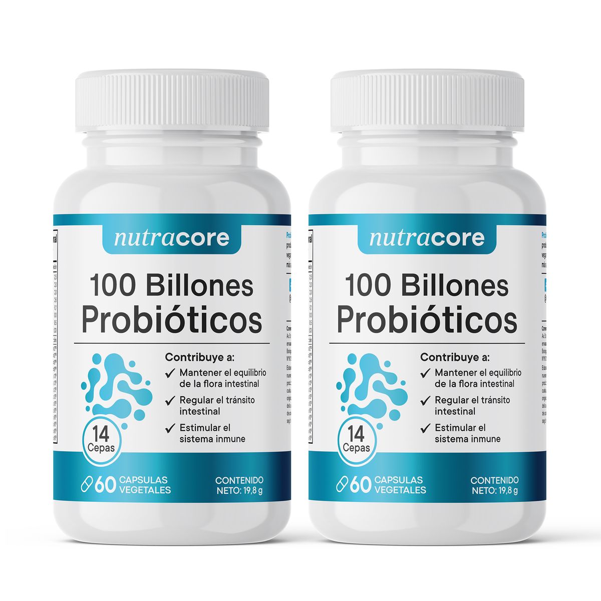 NUTRACORE - Probióticos 100 Billones 14 Cepas - Pack 2x60 Cápsulas NutraCore