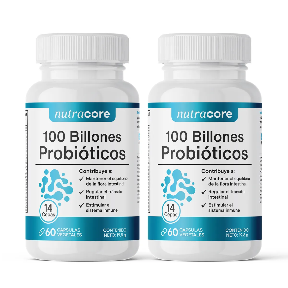 NUTRACORE - Probióticos 100 Billones 14 Cepas - Pack 2x60 Cápsulas NutraCore
