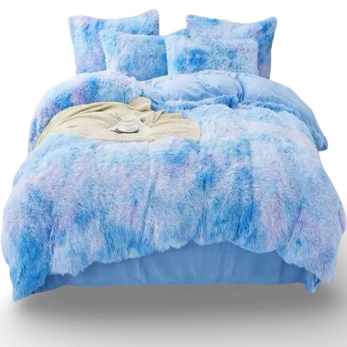 GENERICO - PLUMON CHIPORRO PELUDO 2 PLAZAS CELESTE JASPEADO