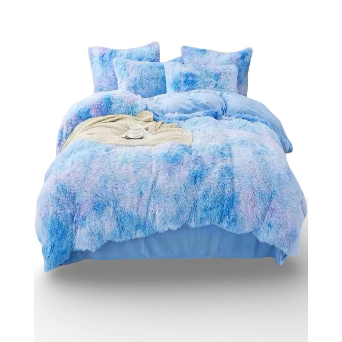 GENERICO - PLUMON CHIPORRO PELUDO 2 PLAZAS CELESTE JASPEADO