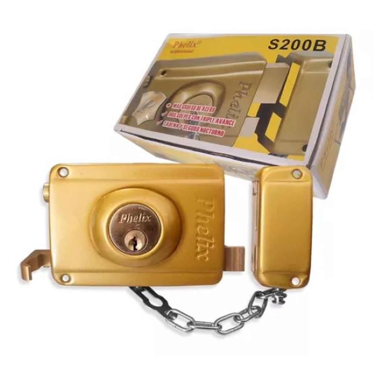 GENERICO - Chapa Sobreponer Triple Cerrojo Porton + 3 Llaves