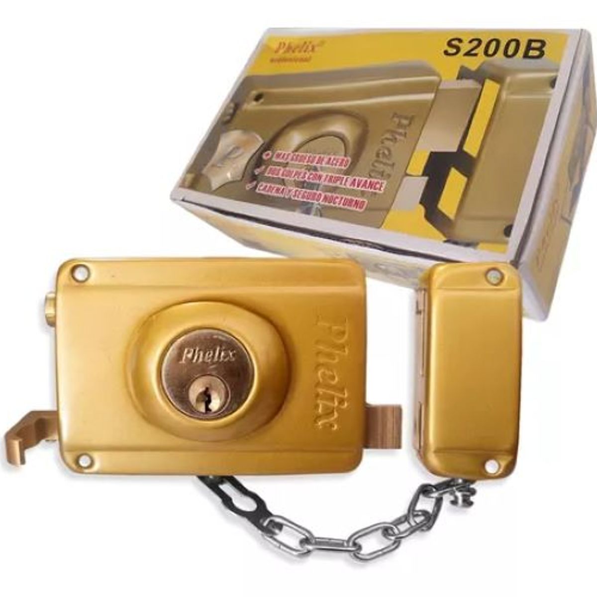 GENERICO - cerradura Sobreponer Triple Cerrojo Porton + 3 Llaves