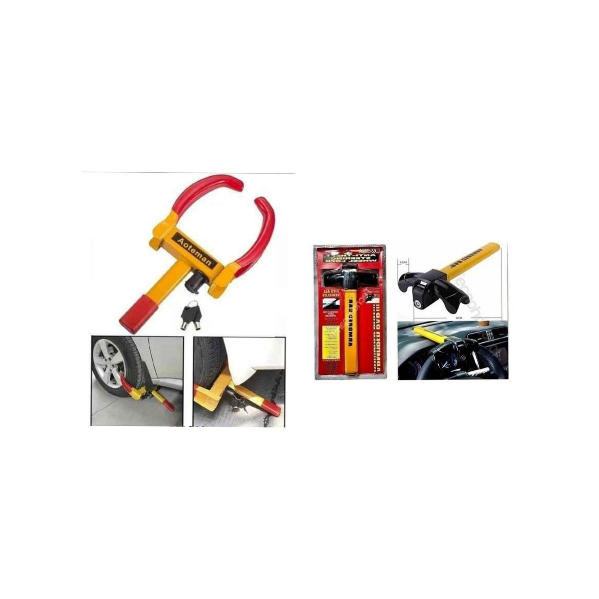 GENERICO - Kit traba rueda y traba volante para vehiculos