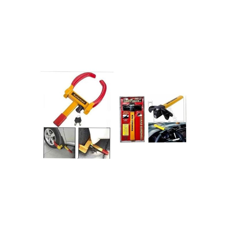 GENERICO - Kit traba rueda y traba volante para vehiculos