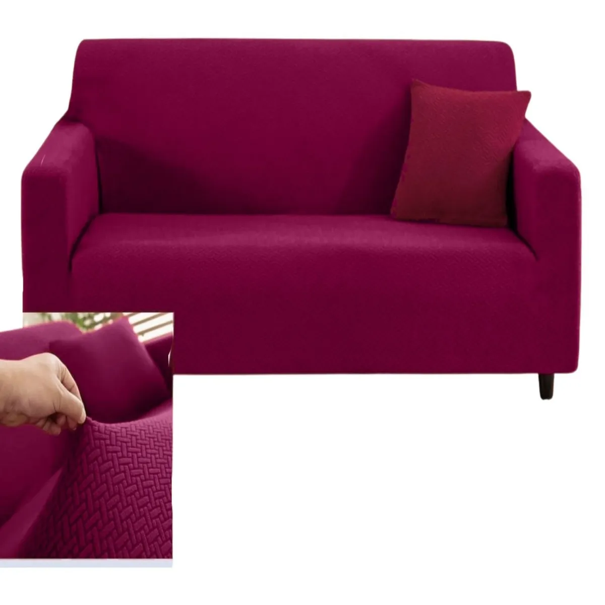 GENERICO - Juego Fundas Sofá Texturizadas 3+1+1 Antideslizantes Concha e Vino