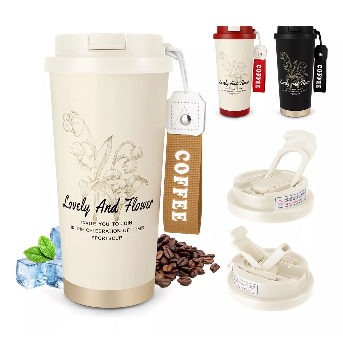 GENERICO - Termo Para Cafe Mug Vaso Termico 530ml Sellable Inoxidable Blanco