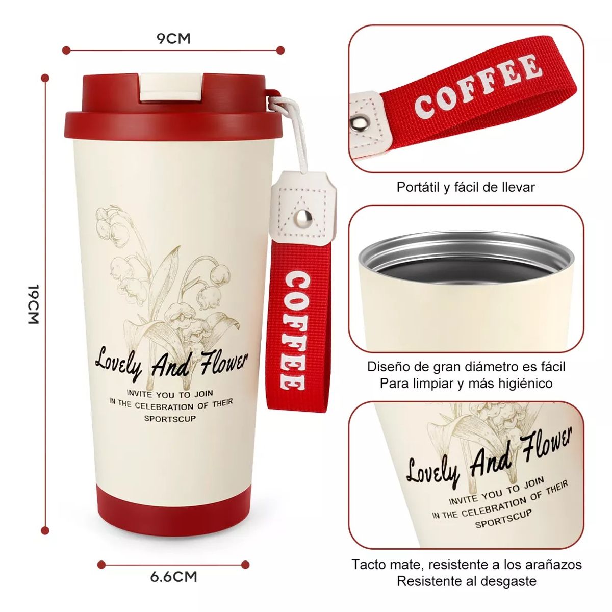 GENERICO - Termo Para Cafe Mug Vaso Termico 530ml Sellable Inoxidable Rojo