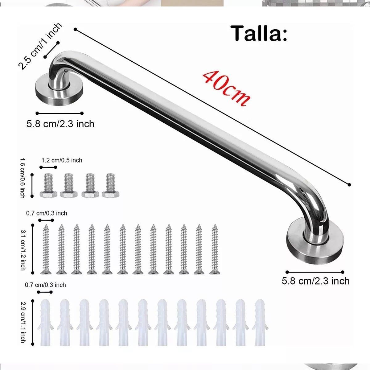 EDWINAYY - Manilla Barra Seguridad Para Ba?o Y Ducha Pasillos De 40cm