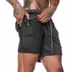 EDWINAYY - Short Hombre Deportivo Con Licra Bolsillo 2 En 1 Poliester
