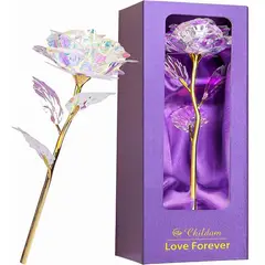 EDWINAYY - Rosa Eterna Rosa Artificial Tallo Dorado Luces Led Flor