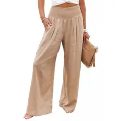 GIOIO - Pantalones Anchos De Lino Para Mujer Marrón