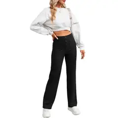 GIOIO - Pantalón Mujer Tiro Alto Recto Botones Negro