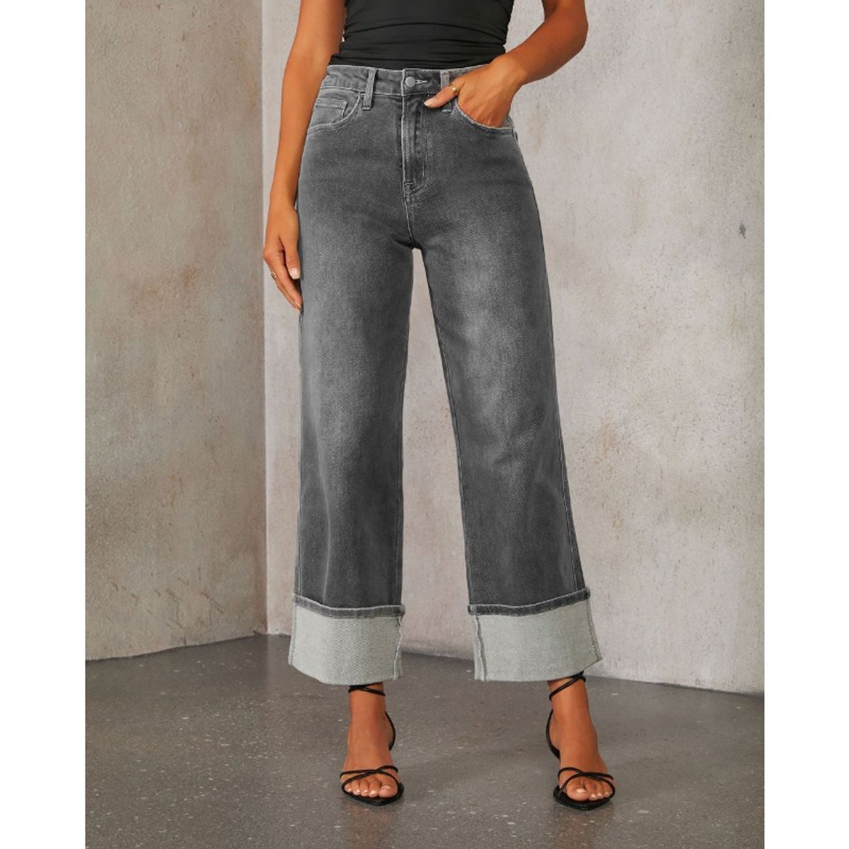GIOIO - Jeans Mujer Tiro Alto Recto Negro