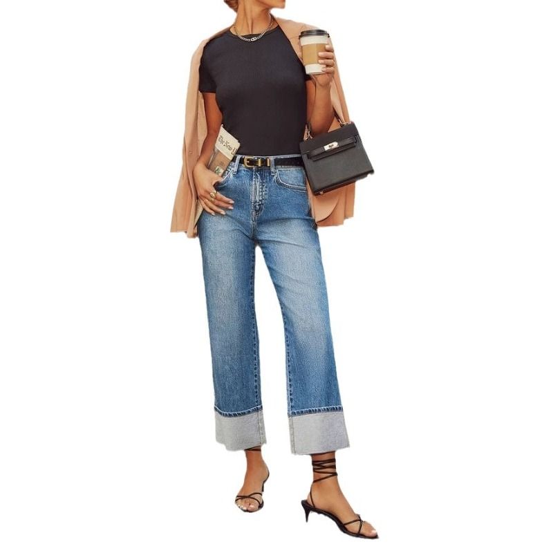 GIOIO - Jeans Recto Tiro Alto Mujer Azul