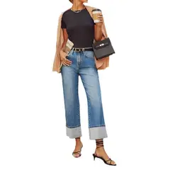 GIOIO - Jeans Recto Tiro Alto Mujer Azul