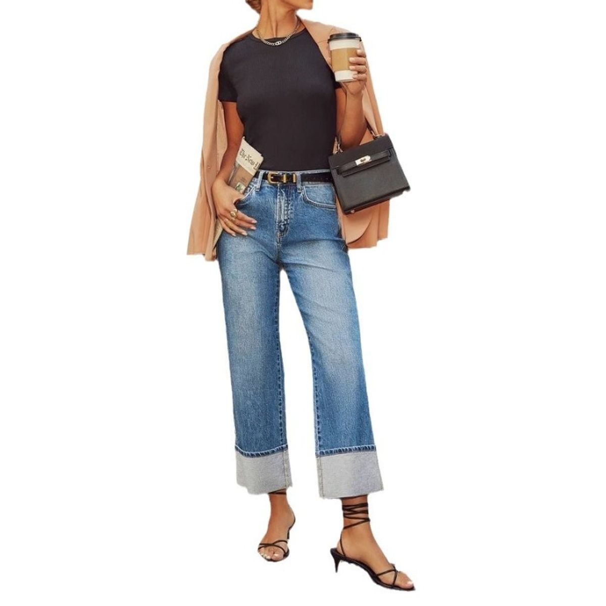 GIOIO - Jeans Recto Tiro Alto Mujer Azul