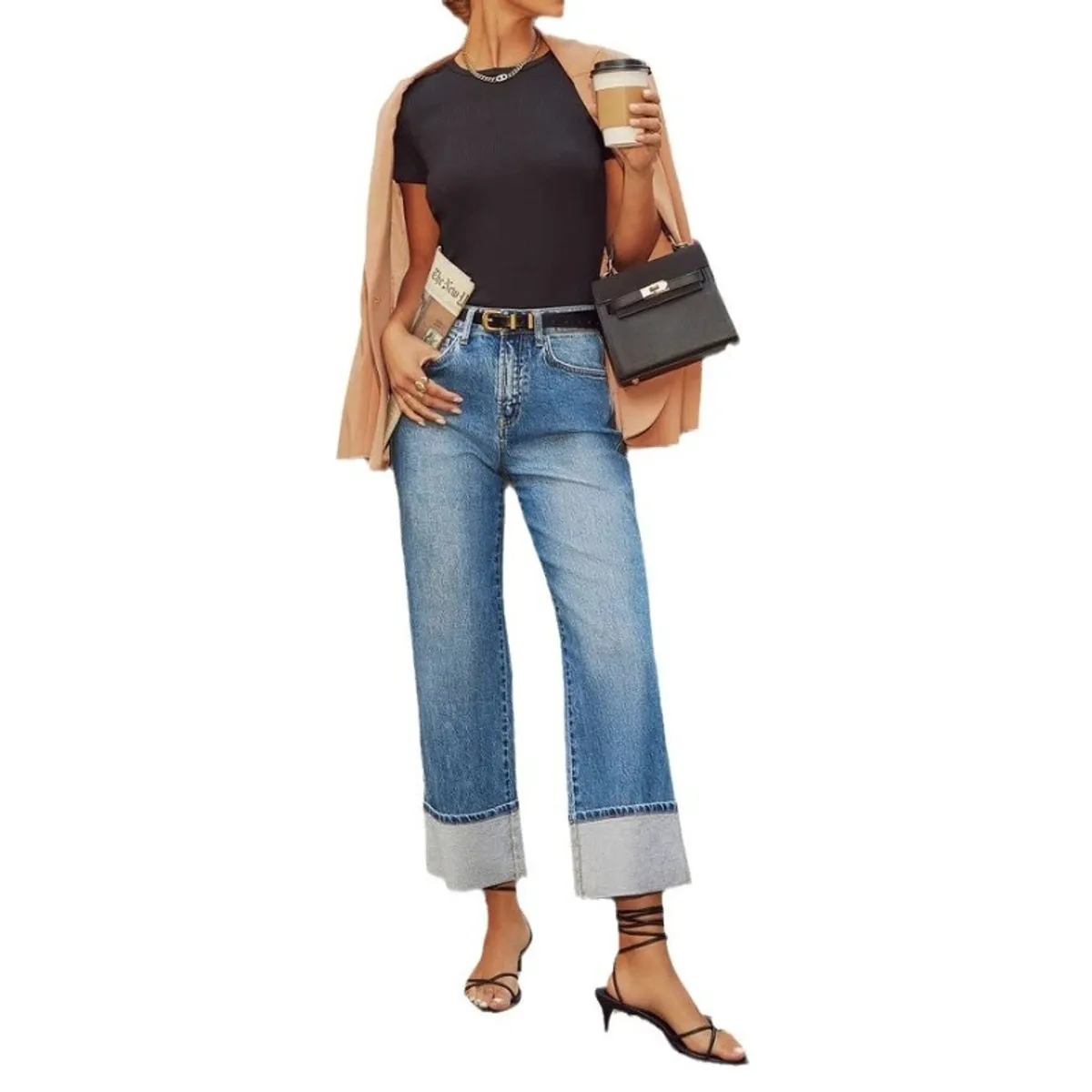 GIOIO - Jeans Recto Tiro Alto Mujer Azul
