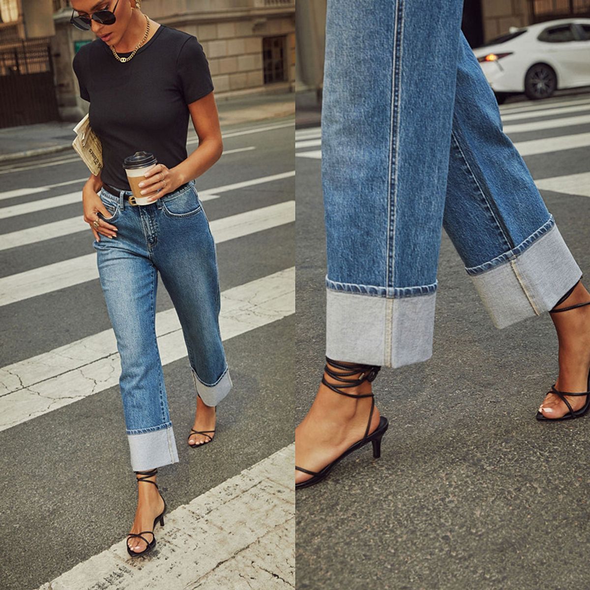 GIOIO - Jeans Recto Tiro Alto Mujer Azul