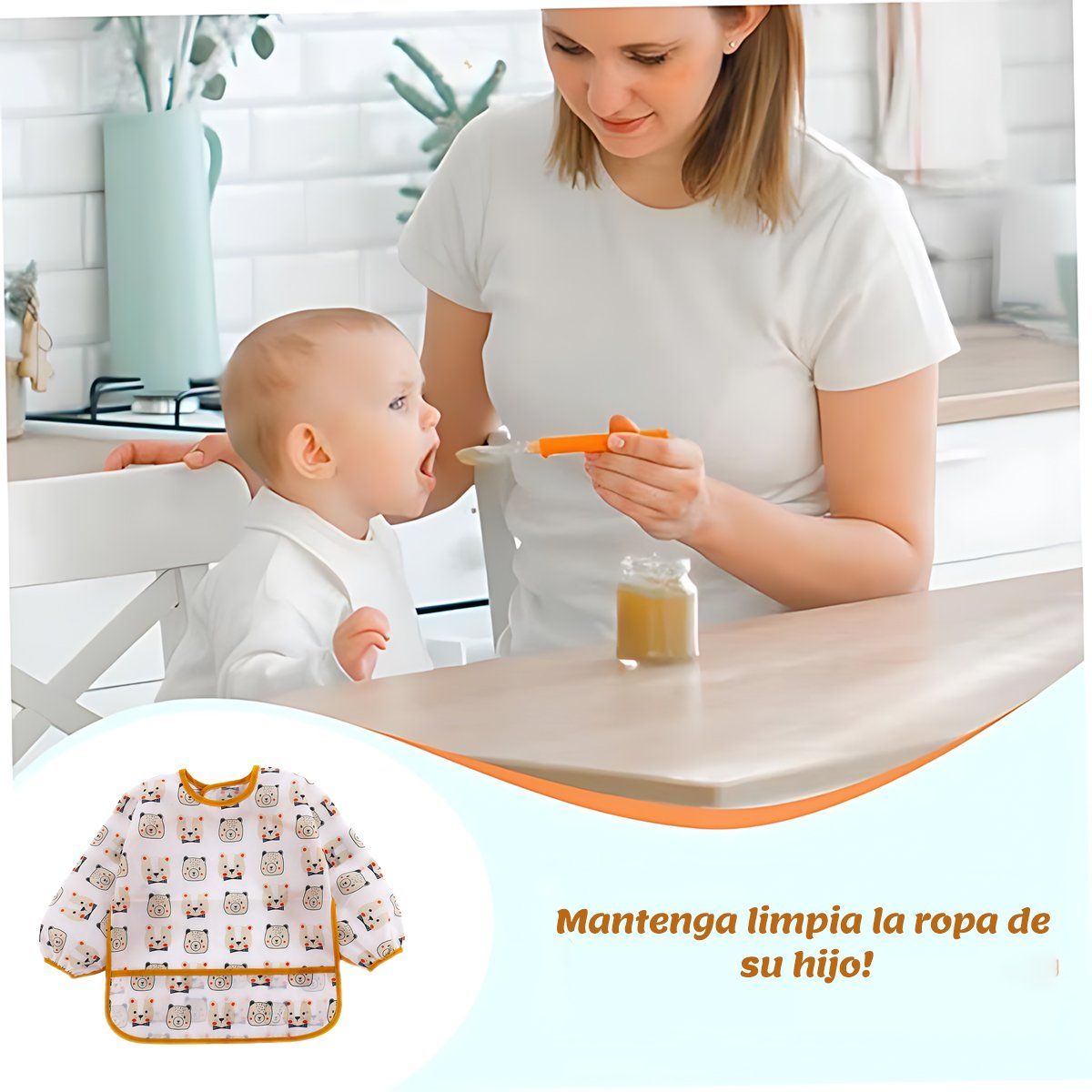 GENERICO - Oso Babero Con Mangas Impermeable Manga Larga 2Pcs