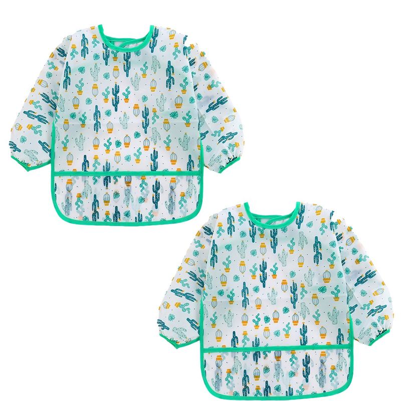 GENERICO - Cactus Babero Con Mangas Impermeable Manga Larga 2Pcs