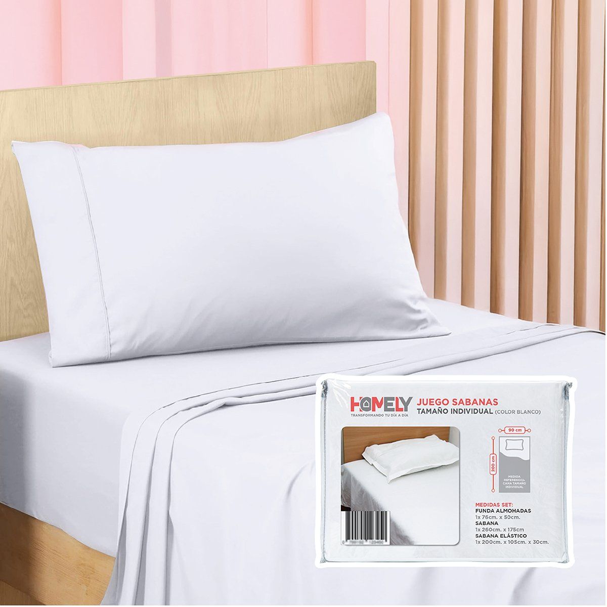 HOMELY - Juego de sabanas 1 Plaza Homely 100 GSM Suave 4 Piezas