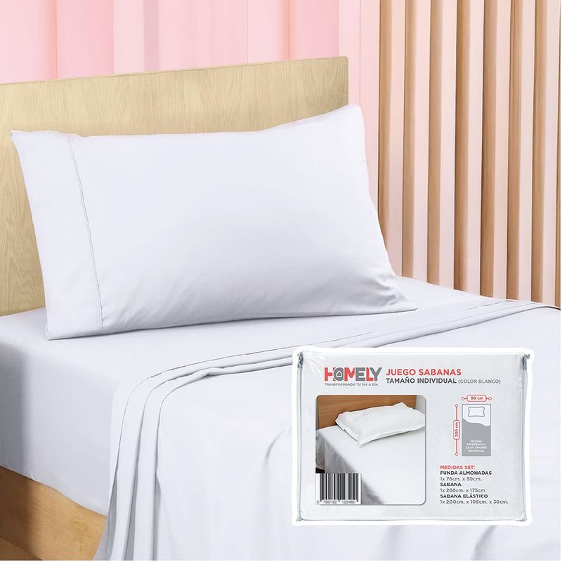 HOMELY - Juego de sabanas 1 Plaza Homely 100 GSM Suave 4 Piezas