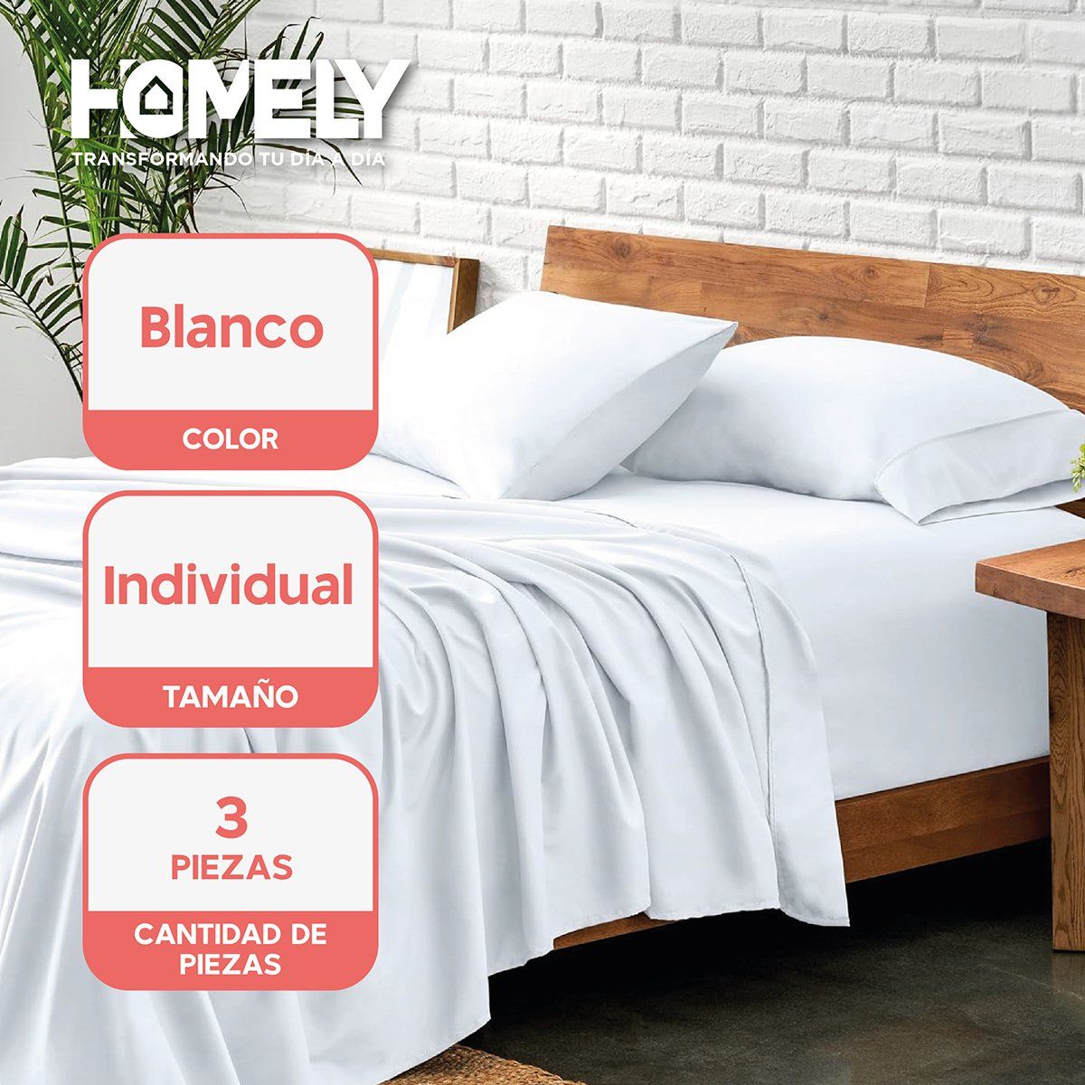 HOMELY - Juego de sabanas 1 Plaza Homely 100 GSM Suave 4 Piezas