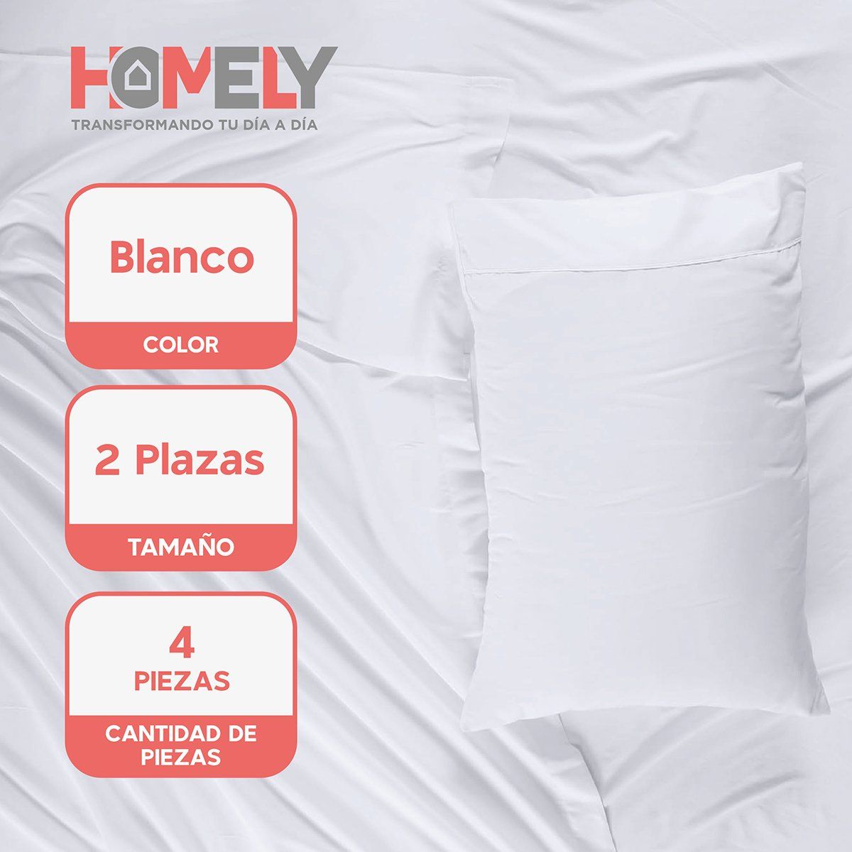 HOMELY - Juego de sabanas 2 Plazas Homely 100 GSM Suave 4 Piezas