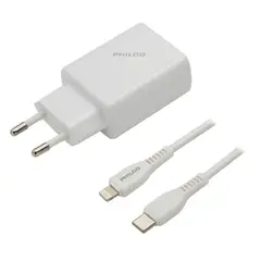 PHILCO - CARG DE PARED QUALCOM CPUERTO TIPO C Y CABLE LIGHNTNING - Blanco