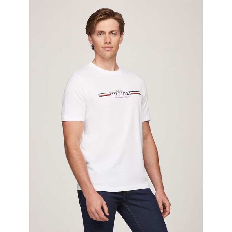 TOMMY HILFIGER - Polera Hilfiger Chest Stripe Logo Blanco Tommy Hilfiger