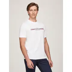 TOMMY HILFIGER - Polera Hilfiger Chest Stripe Logo Blanco