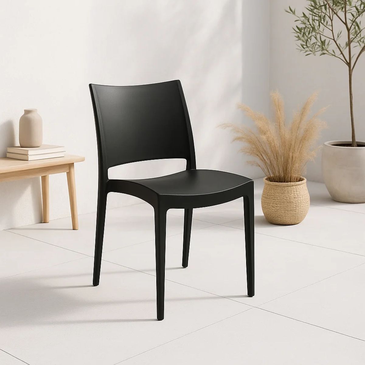 KLIK - Silla de Terraza Exterior o Comedor Tipo Restaurante Negra Apilable