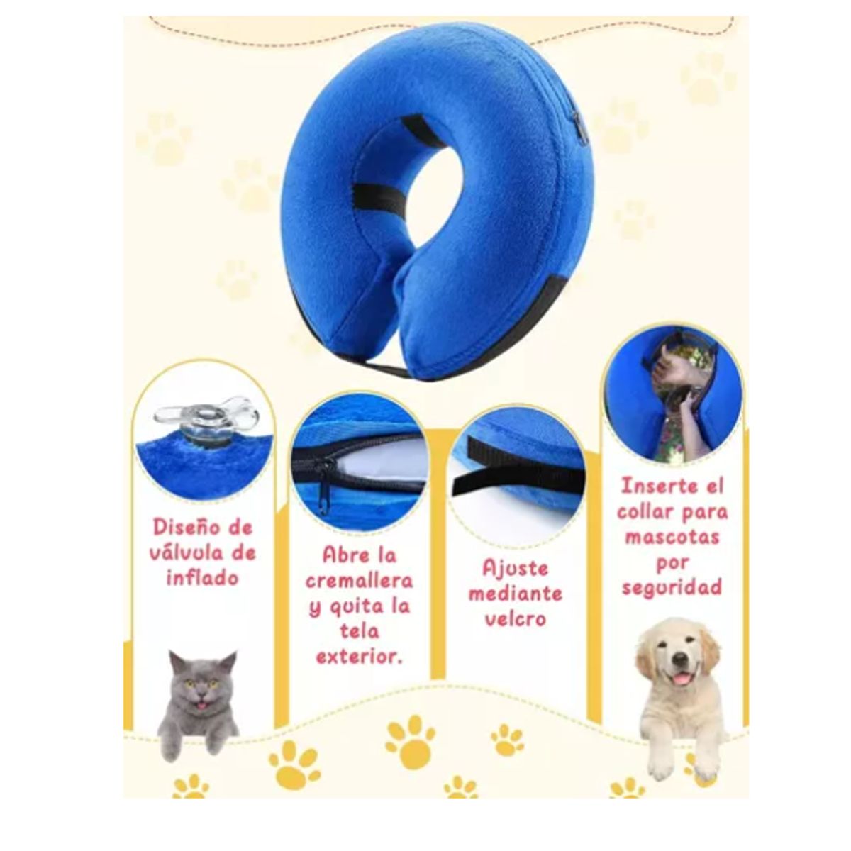 GENERICO - Collar Inflable Recuperación Perros Gatos Ajustable Suave