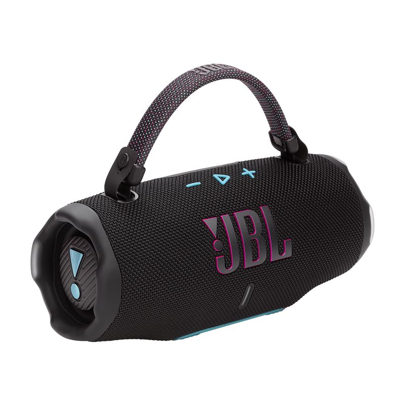 JBL - Parlante Bluetooth Portátil JBL Charge 6 Negro - detalles Azul Rosado