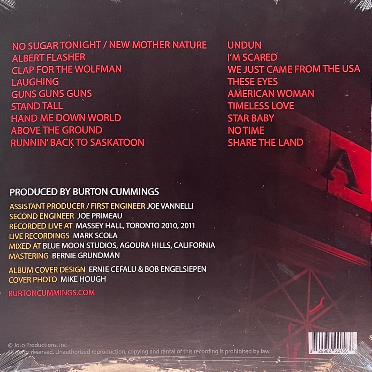 HITWAY MUSIC - BURTON CUMMINGS - MASSEY HALL LIVE IN TORONTO 2LP RED VINYL - VINILO