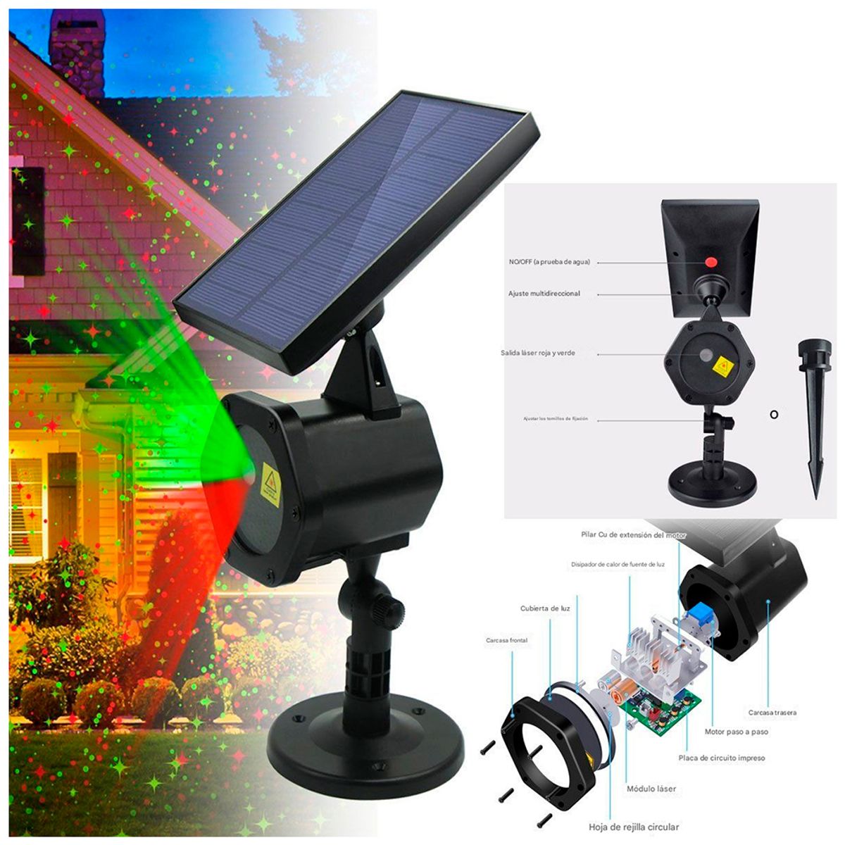 IRM - Proyector estrellas Luz Laser exterior Solar Estaca Con Movimiento