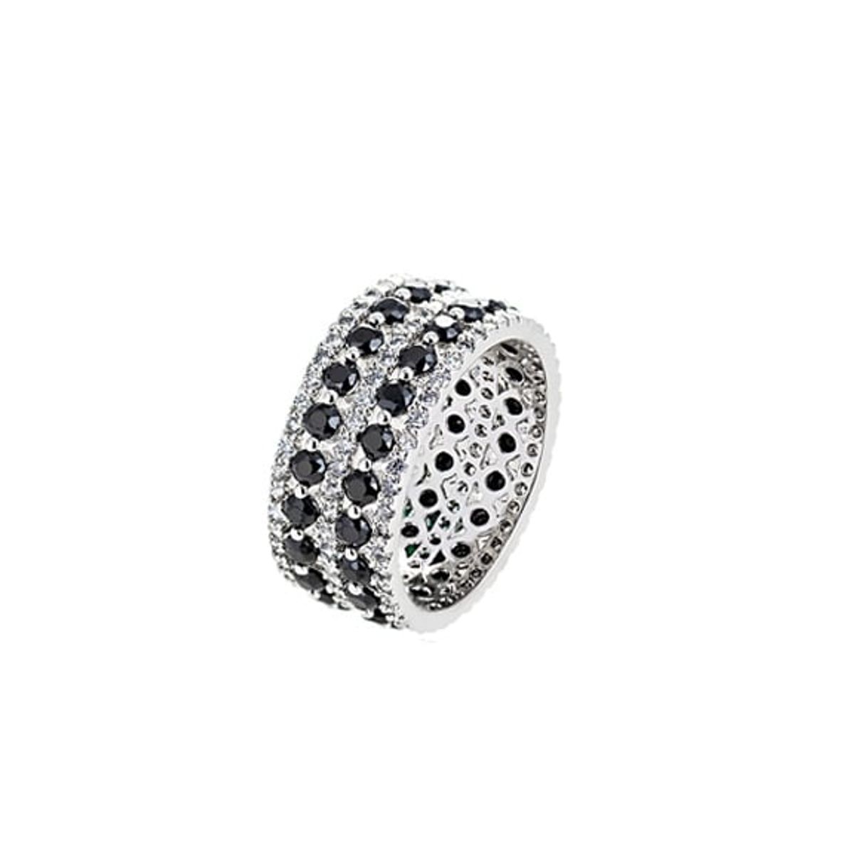 VANE COLLECTION - Anillo mujer cintillo fantasía fina baño rodio y circones blanco negro