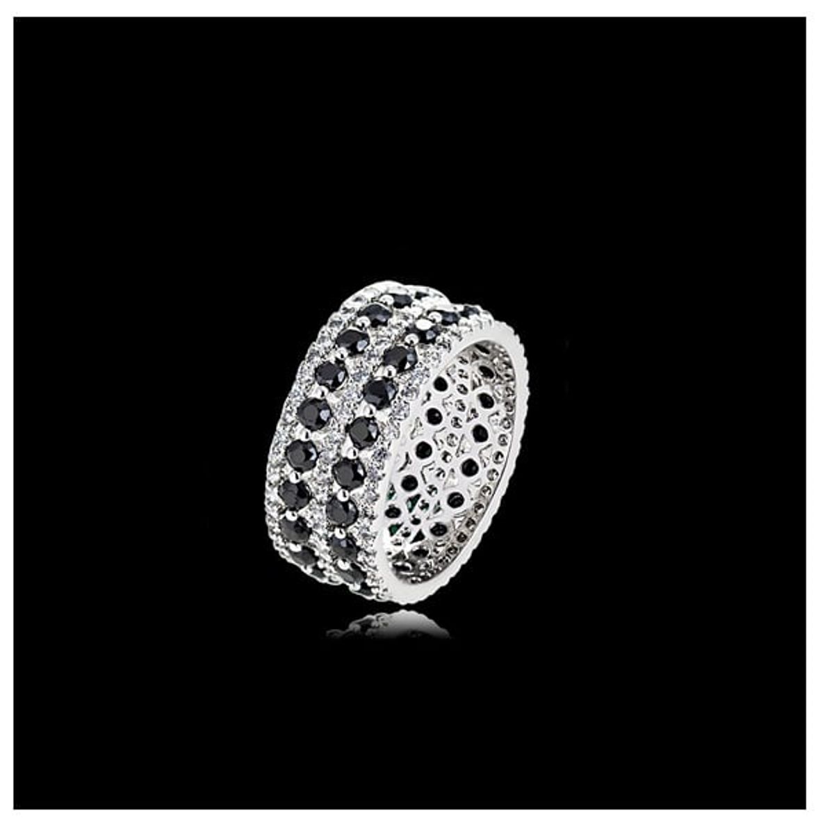 VANE COLLECTION - Anillo mujer cintillo fantasía fina baño rodio y circones blanco negro