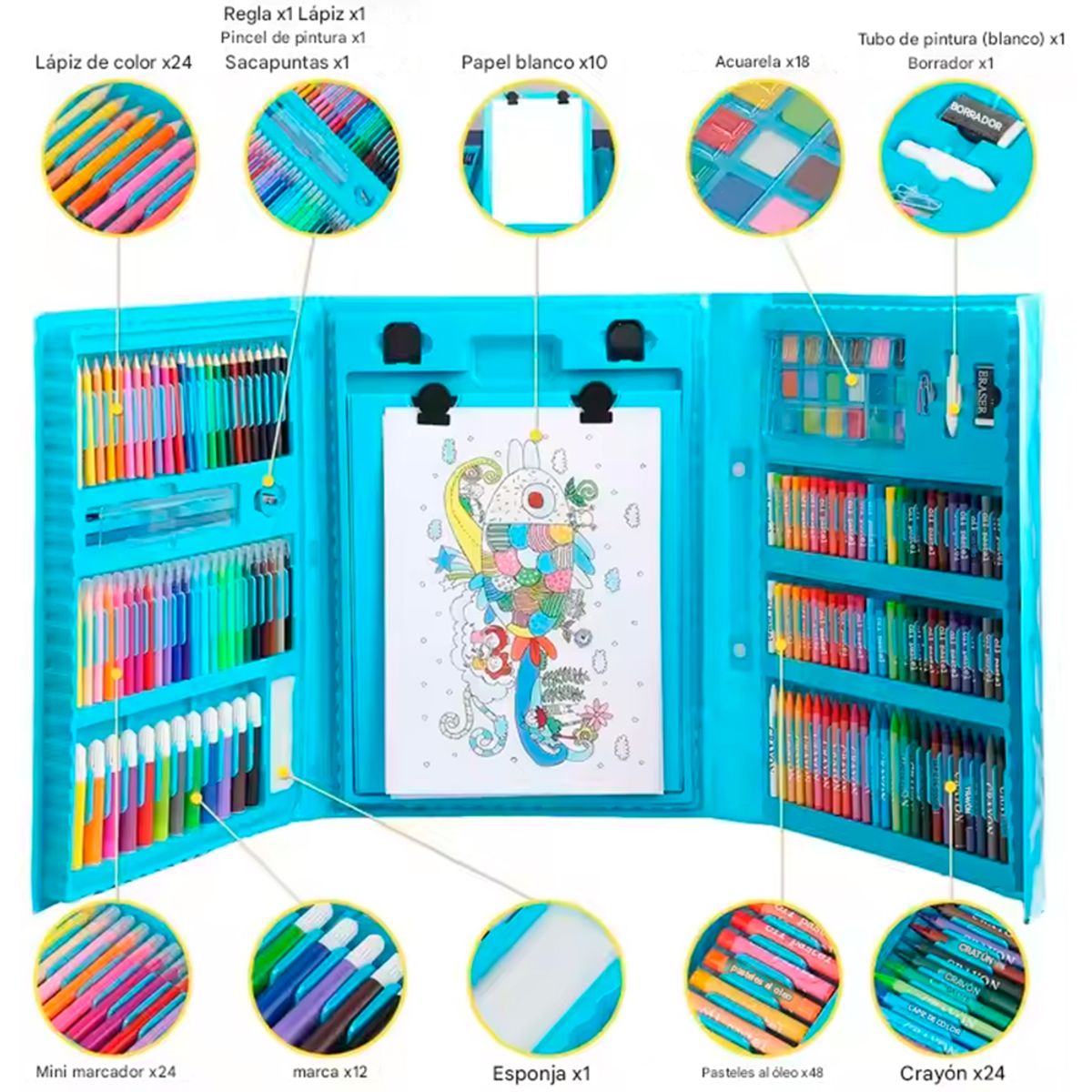 IRM - Maleta De Lápices 208pcs Set De Arte Para Colorear Crayones