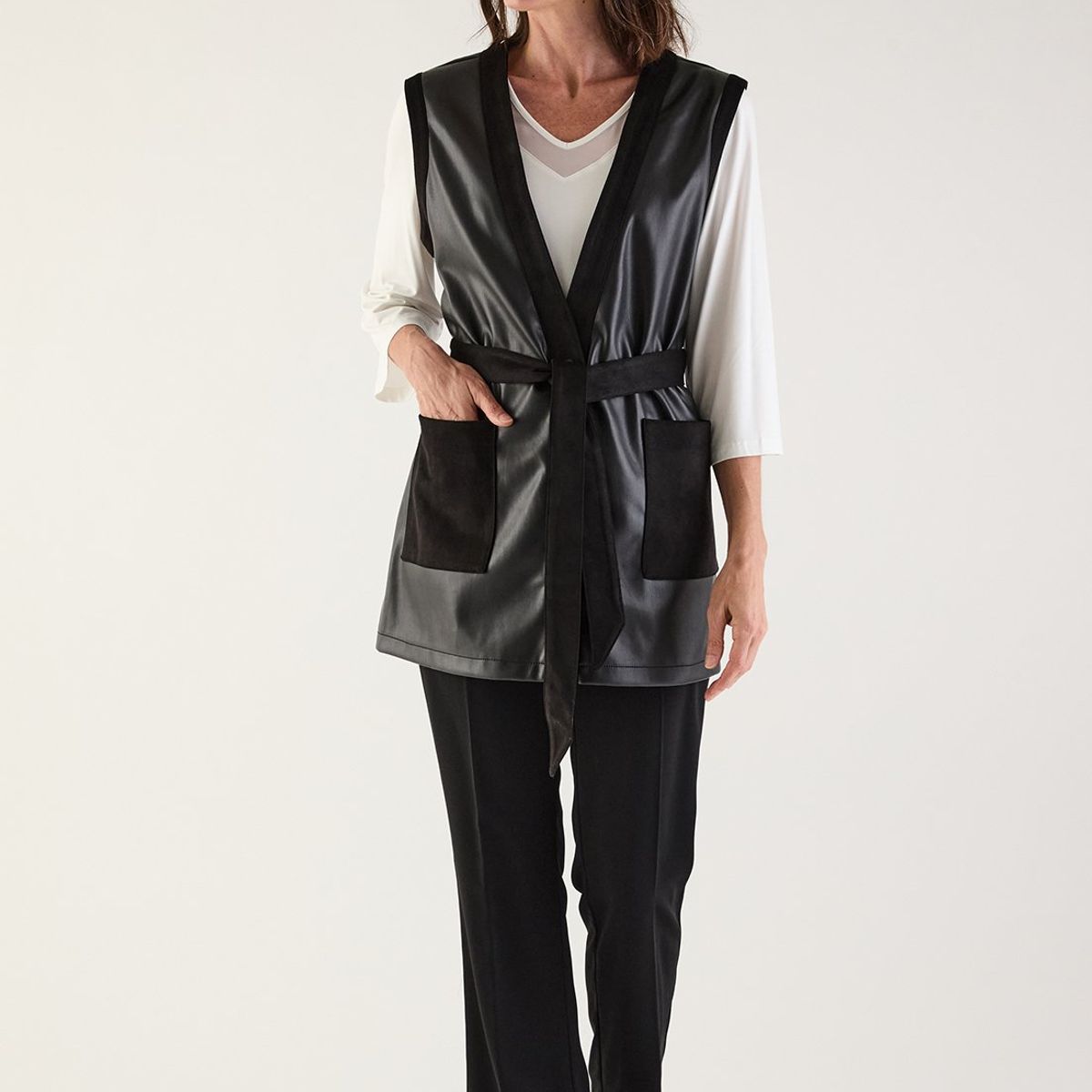 MA GRIFFE - Tapado Abierto Negro Mujer Magriffe