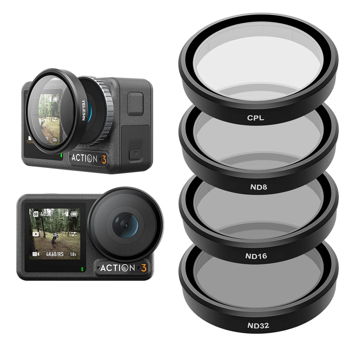 TELESIN - 4 Filtros para DJI Osmo Action 3/4/5 - CPL+ND8/16/32 Telesin