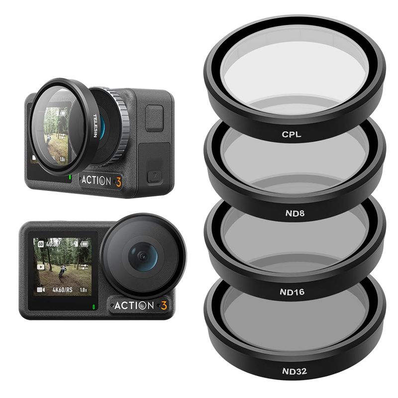 TELESIN - 4 Filtros para DJI Osmo Action 3/4/5 - CPL+ND8/16/32 Telesin