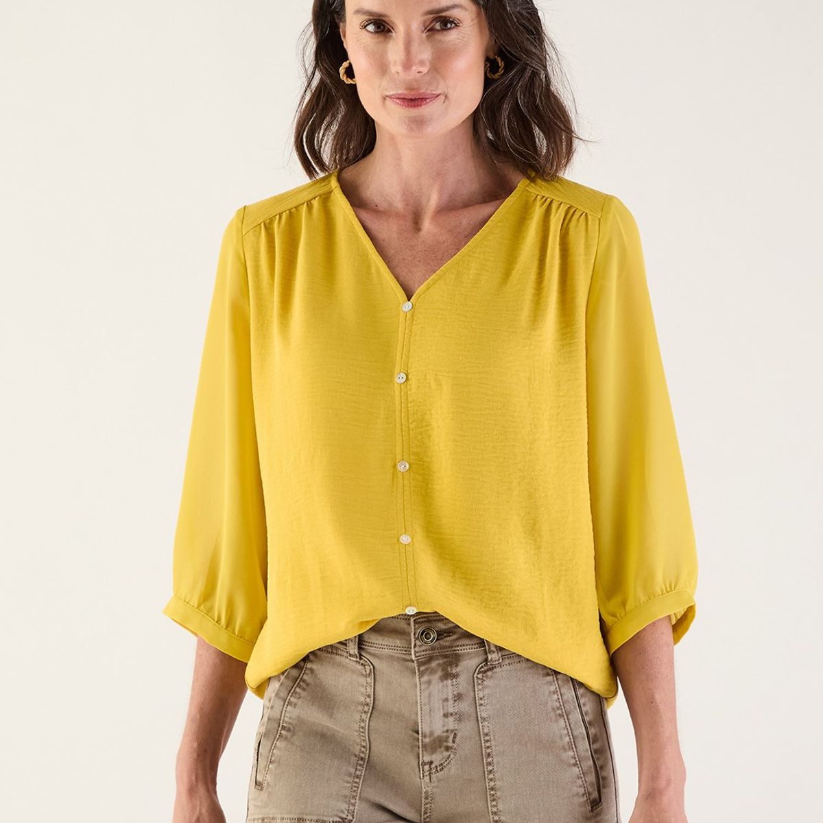 MA GRIFFE - Blusa Manga Larga Mostaza Mujer Magriffe