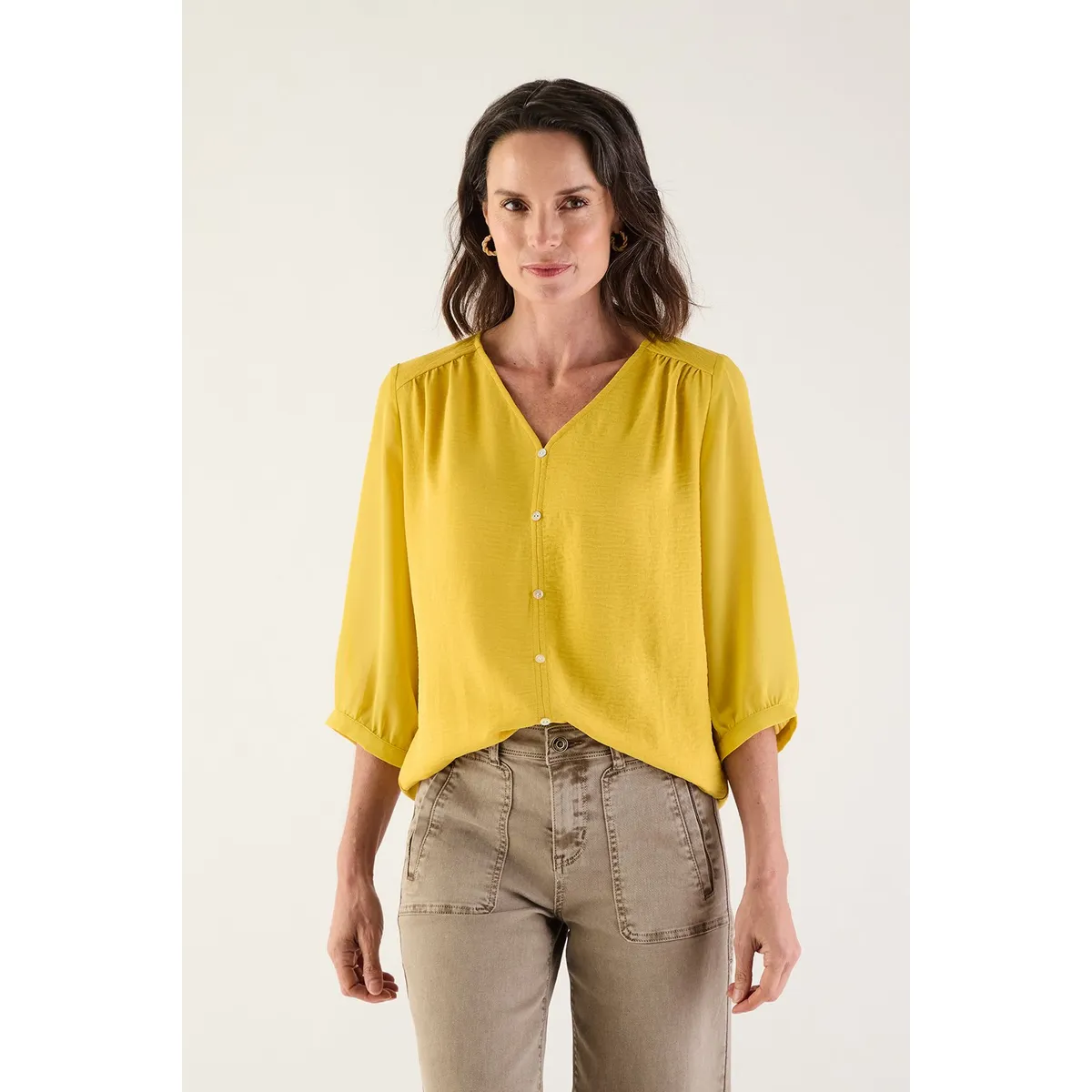 MA GRIFFE - Blusa Manga Larga Mostaza Mujer Magriffe