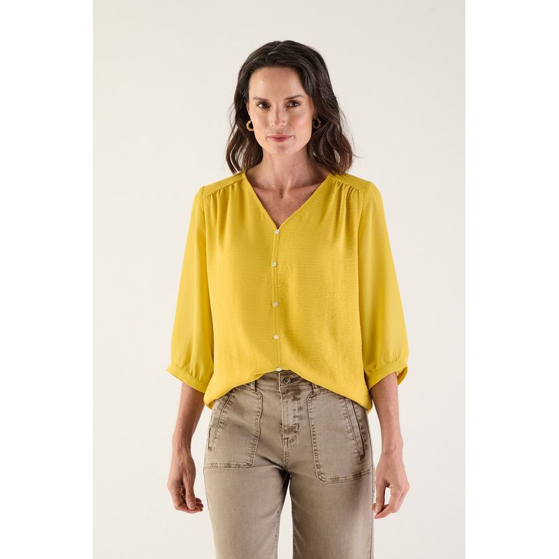 MA GRIFFE - Blusa Manga Larga Mostaza Mujer Magriffe